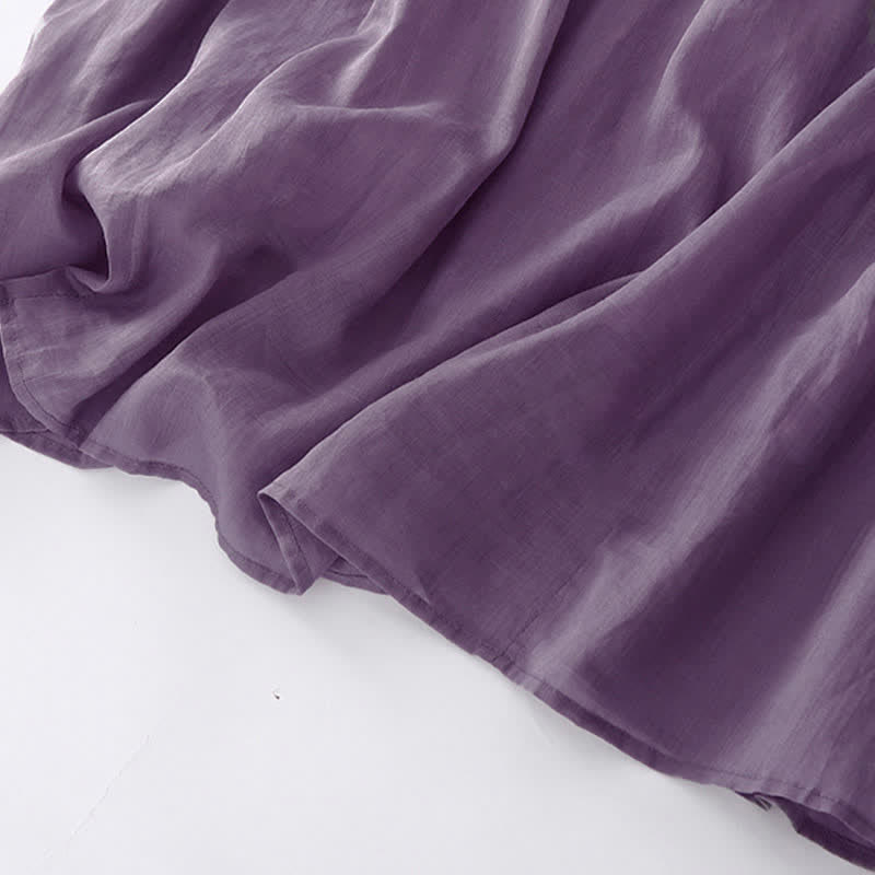 Buddha Stones Lässiges, plissiertes Midikleid mit V-Ausschnitt, kurzen Ärmeln und Taschen - image 8