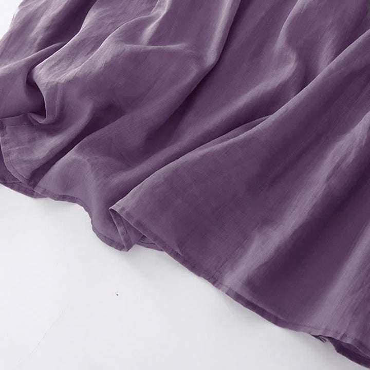 Buddha Stones Lässiges, plissiertes Midikleid mit V-Ausschnitt, kurzen Ärmeln und Taschen - image 8