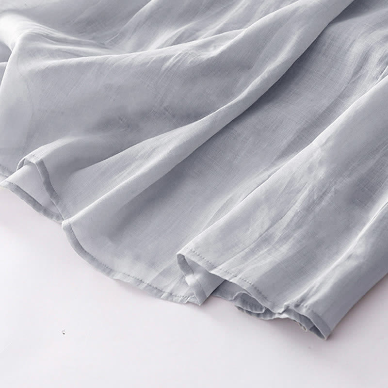 Buddha Stones Lässiges, plissiertes Midikleid mit V-Ausschnitt, kurzen Ärmeln und Taschen - image 25