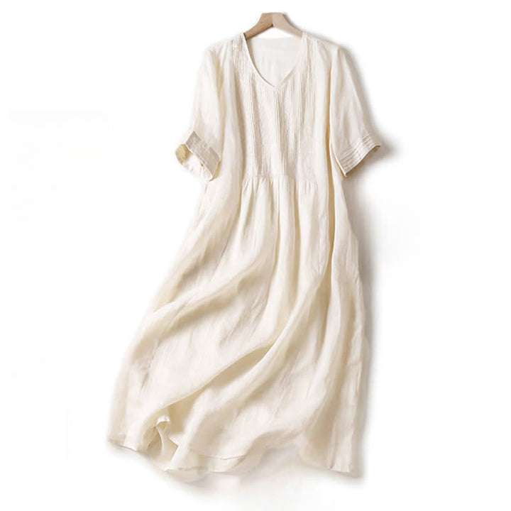 Buddha Stones Lässiges, plissiertes Midikleid mit V-Ausschnitt, kurzen Ärmeln und Taschen - Schnee - US14, UK/AU18, EU46 (2XL) - image 28