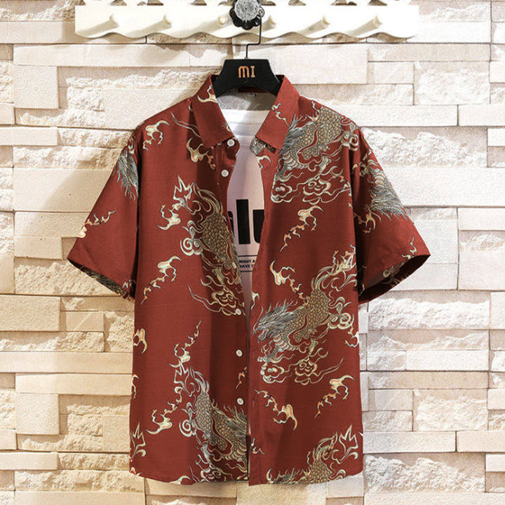 Buddha Stones Sommerliche Herren-Kurzarmhemden mit Drachenmuster und Knöpfen - Feuerfestziegel - US/ UK/AU46, EU56 (5XL) - image 11