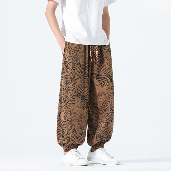 Buddha Stones Lässige Boho-Haremshose mit Kordelzug und Leopardenmuster für Frühling und Sommer, Herren, mit Taschen - image 17