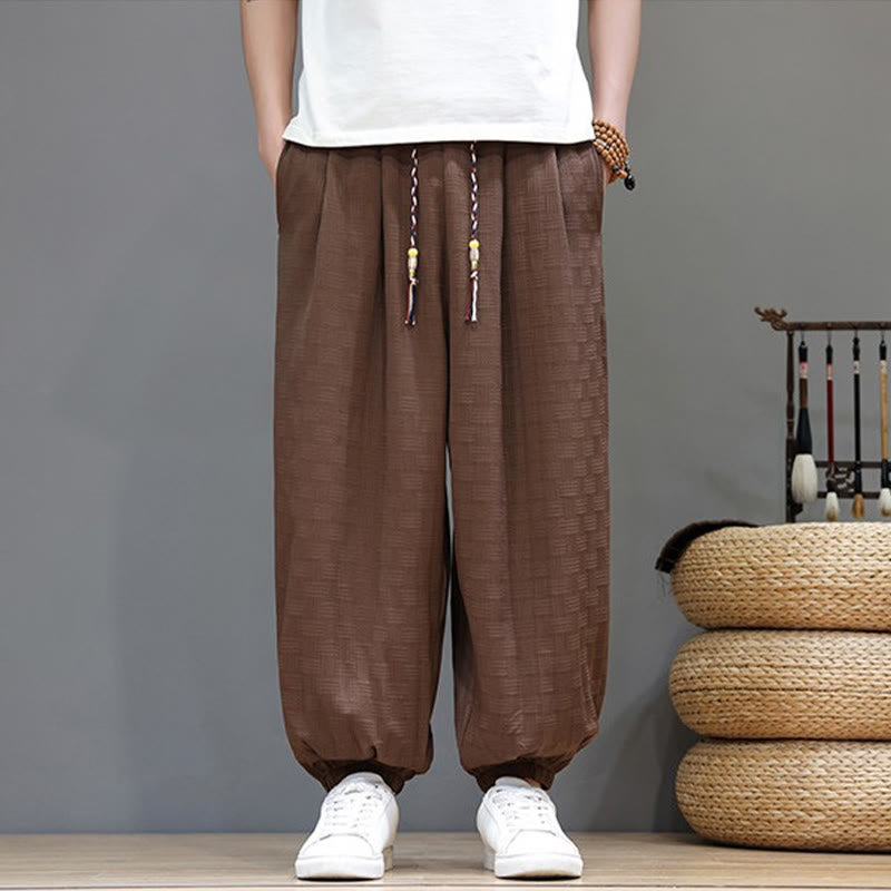 Buddha Stones Lässige, sommerliche Haremshose mit Kordelzug, einfarbigem, gewebtem Rattanmuster und Tasche - Sienna - US/ UK/AU46, EU56 (5XL) - image 17