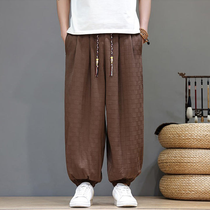 Buddha Stones Lässige, sommerliche Haremshose mit Kordelzug, einfarbigem, gewebtem Rattanmuster und Tasche - Sienna - US/ UK/AU46, EU56 (5XL) - image 17