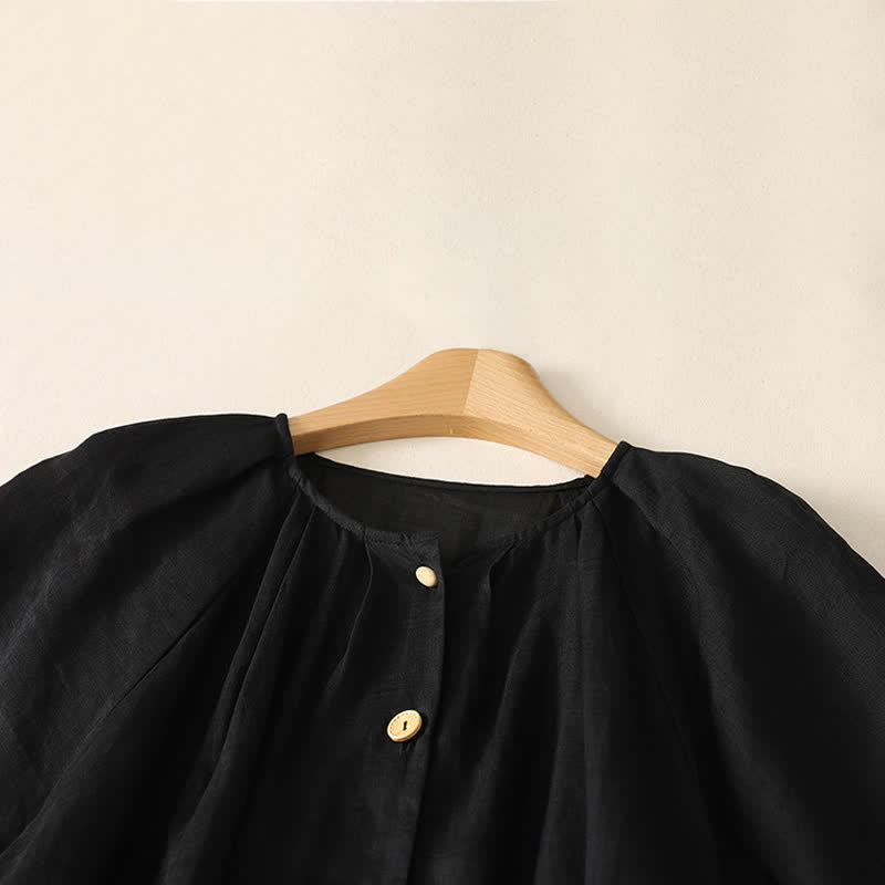 Buddha Stones Sommerliches Vintage-Kleid für Damen, einfarbig, mit kurzen Ärmeln, Midi-Länge, Knopfleiste und Taschen - image 13