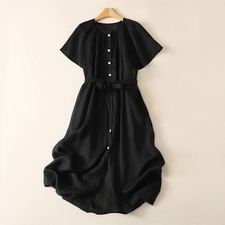 Buddha Stones Sommerliches Vintage-Kleid für Damen, einfarbig, mit kurzen Ärmeln, Midi-Länge, Knopfleiste und Taschen - Schwarz - US14, UK/AU18, EU46 (2XL) - image 12