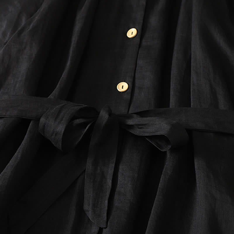 Buddha Stones Sommerliches Vintage-Kleid für Damen, einfarbig, mit kurzen Ärmeln, Midi-Länge, Knopfleiste und Taschen - image 14