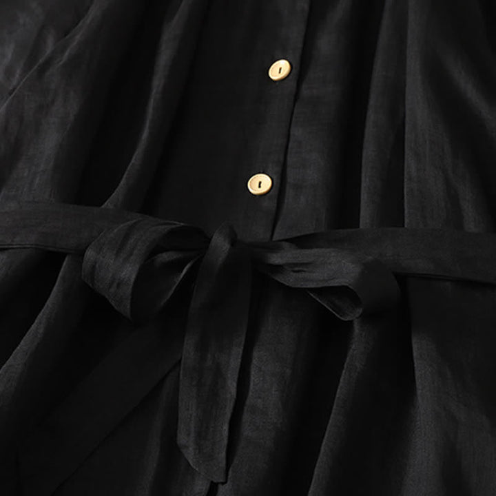 Buddha Stones Sommerliches Vintage-Kleid für Damen, einfarbig, mit kurzen Ärmeln, Midi-Länge, Knopfleiste und Taschen - image 14