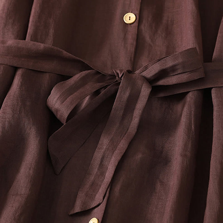 Buddha Stones Sommerliches Vintage-Kleid für Damen, einfarbig, mit kurzen Ärmeln, Midi-Länge, Knopfleiste und Taschen - image 6
