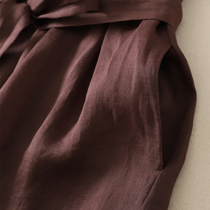 Buddha Stones Sommerliches Vintage-Kleid für Damen, einfarbig, mit kurzen Ärmeln, Midi-Länge, Knopfleiste und Taschen - image 7