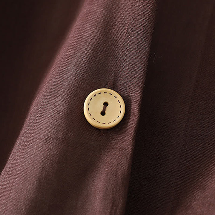 Buddha Stones Sommerliches Vintage-Kleid für Damen, einfarbig, mit kurzen Ärmeln, Midi-Länge, Knopfleiste und Taschen - image 4