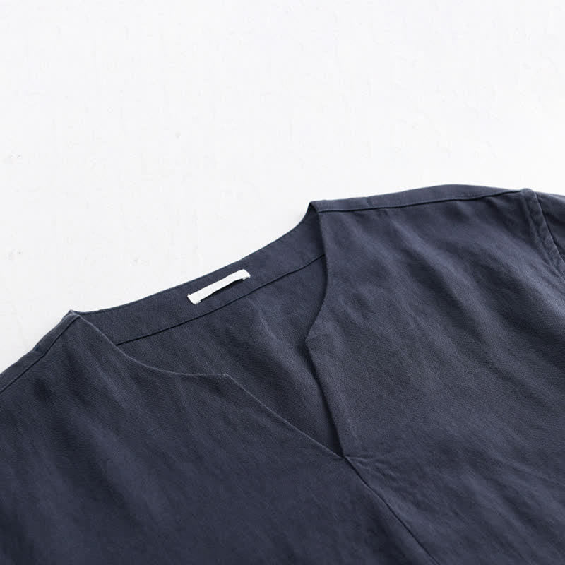 Buddha Stones Minimalistisches, einfarbiges Kurzarm-T-Shirt für Herren mit V-Ausschnitt für den Sommer - image 7