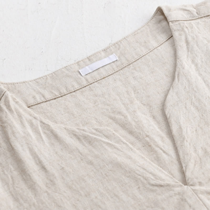 Buddha Stones Minimalistisches, einfarbiges Kurzarm-T-Shirt für Herren mit V-Ausschnitt für den Sommer - image 2