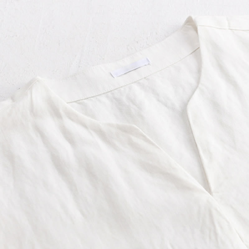 Buddha Stones Minimalistisches, einfarbiges Kurzarm-T-Shirt für Herren mit V-Ausschnitt für den Sommer - image 13