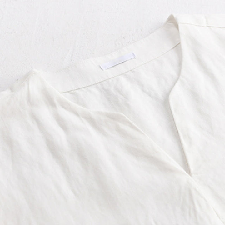 Buddha Stones Minimalistisches, einfarbiges Kurzarm-T-Shirt für Herren mit V-Ausschnitt für den Sommer - image 13