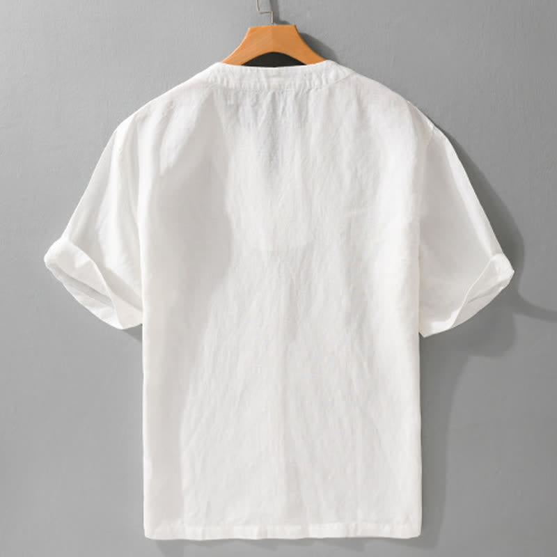 Buddha Stones Minimalistisches, einfarbiges Kurzarm-T-Shirt für Herren mit V-Ausschnitt für den Sommer - image 12
