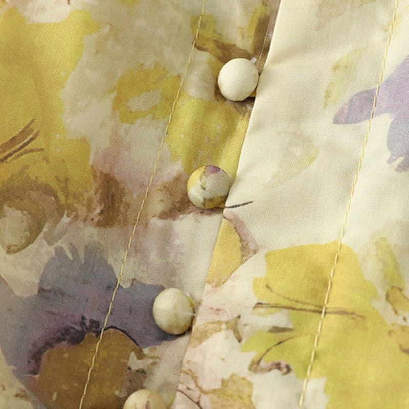 Buddha Stones Frühling/Sommer Vintage-Kleid mit Kordelzug, gelb-floral, kurzärmelig, Damen-Midikleid mit kurzem Ärmel, kurzem Schnitt und kurzem Ärmel - image 4