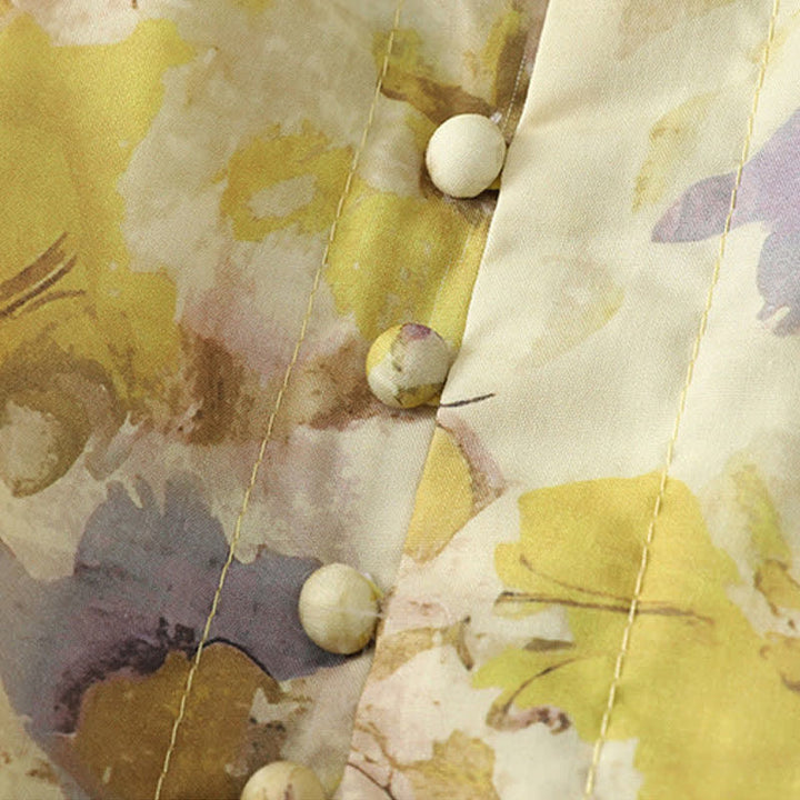 Buddha Stones Frühling/Sommer Vintage-Kleid mit Kordelzug, gelb-floral, kurzärmelig, Damen-Midikleid mit kurzem Ärmel, kurzem Schnitt und kurzem Ärmel - image 4