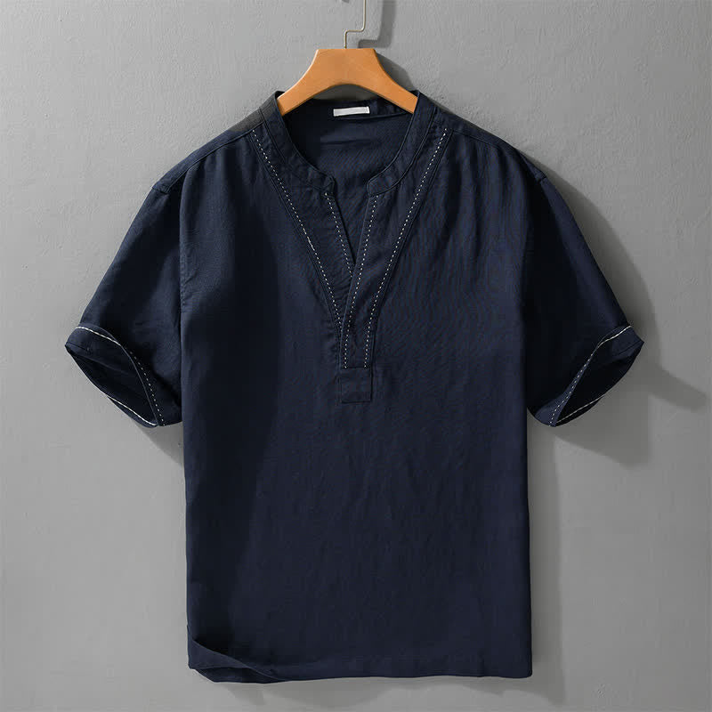 Buddha Stones Lässiges Sommer-T-Shirt mit V-Ausschnitt, einfarbig, Kurzarm für Herren - Mitternachtsblau - US/ UK/AU44, EU54 (3XL) - image 9