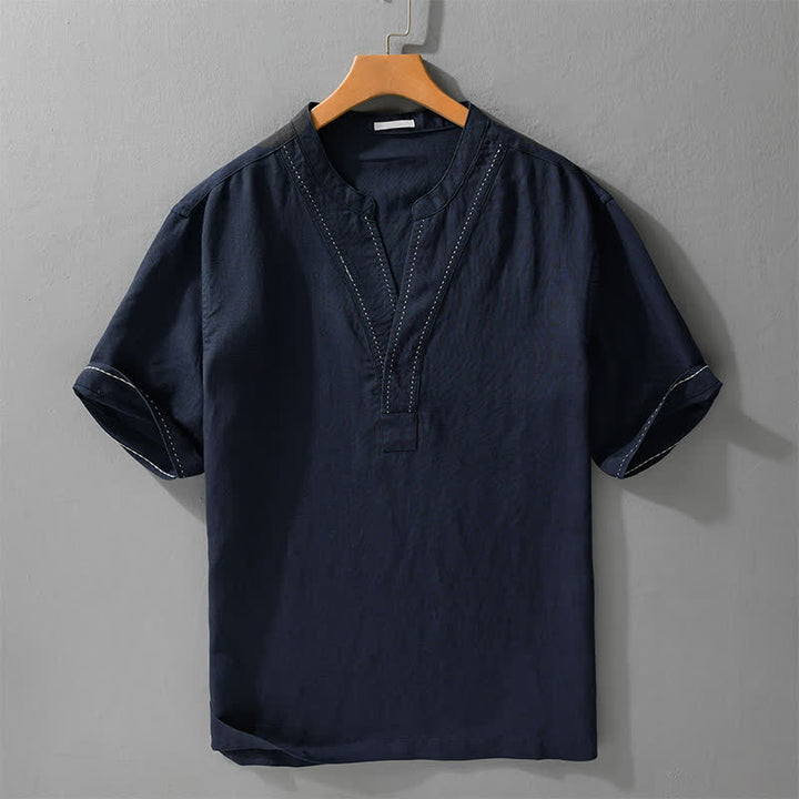 Buddha Stones Lässiges Sommer-T-Shirt mit V-Ausschnitt, einfarbig, Kurzarm für Herren - Mitternachtsblau - US/ UK/AU44, EU54 (3XL) - image 9