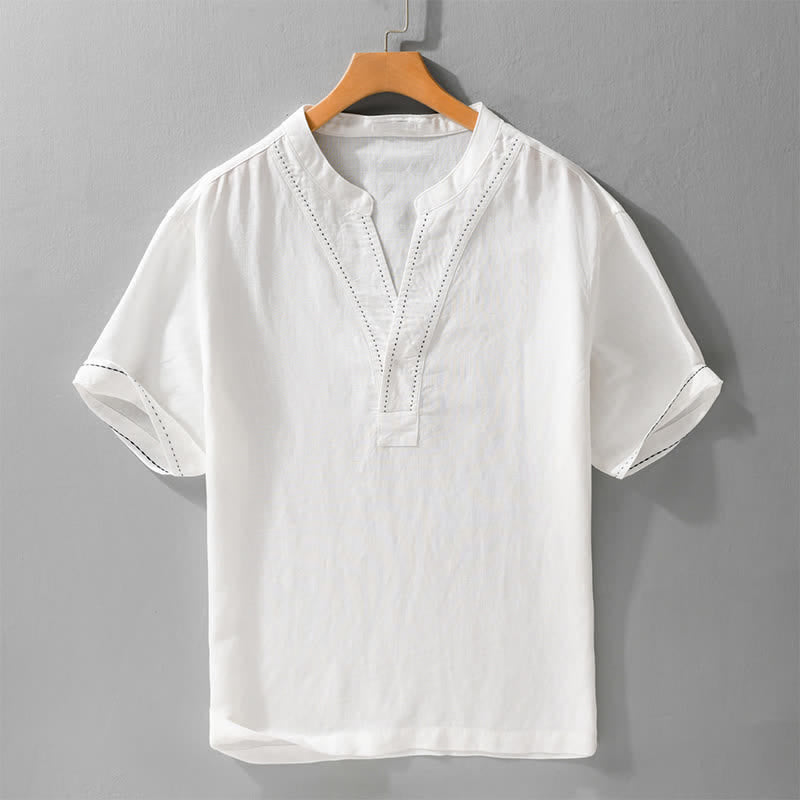 Buddha Stones Lässiges Sommer-T-Shirt mit V-Ausschnitt, einfarbig, Kurzarm für Herren - Weiß - US/ UK/AU44, EU54 (3XL) - image 13