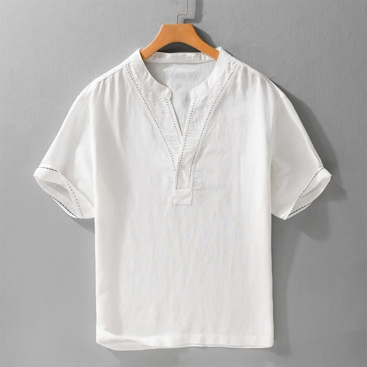 Buddha Stones Lässiges Sommer-T-Shirt mit V-Ausschnitt, einfarbig, Kurzarm für Herren - Weiß - US/ UK/AU44, EU54 (3XL) - image 13