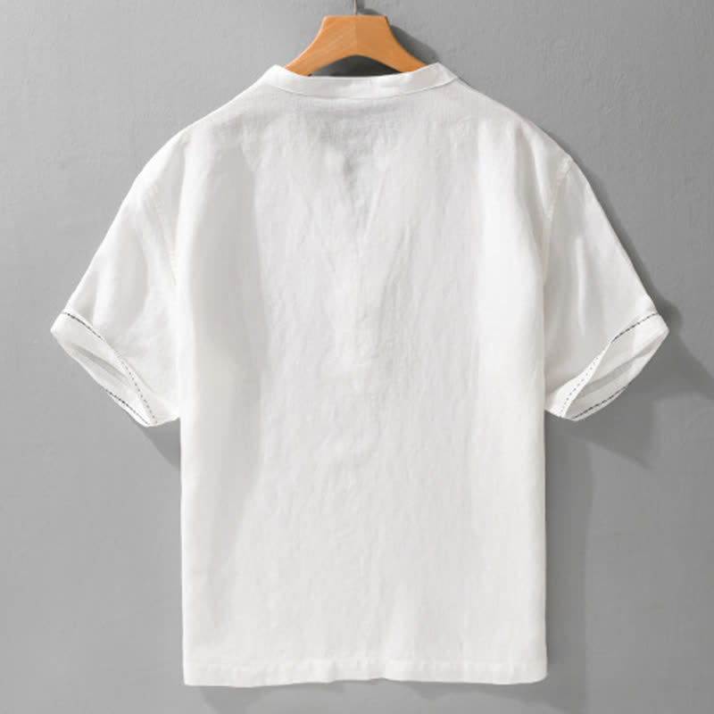 Buddha Stones Lässiges Sommer-T-Shirt mit V-Ausschnitt, einfarbig, Kurzarm für Herren - image 14