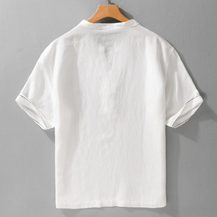 Buddha Stones Lässiges Sommer-T-Shirt mit V-Ausschnitt, einfarbig, Kurzarm für Herren - image 14