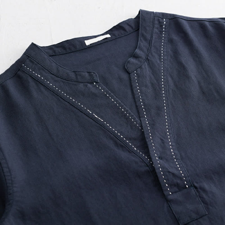 Buddha Stones Lässiges Sommer-T-Shirt mit V-Ausschnitt, einfarbig, Kurzarm für Herren - image 10
