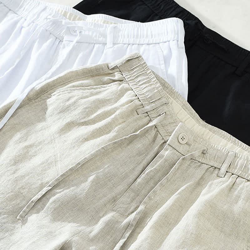 Buddha Stones Lässige, minimalistische Herren-Shorts aus Leinen mit Kordelzug und Reißverschluss sowie Taschen – ideal für den Sommer. - image 14