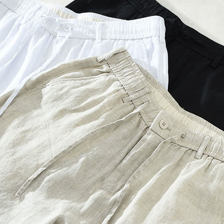 Buddha Stones Lässige, minimalistische Herren-Shorts aus Leinen mit Kordelzug und Reißverschluss sowie Taschen – ideal für den Sommer. - image 14