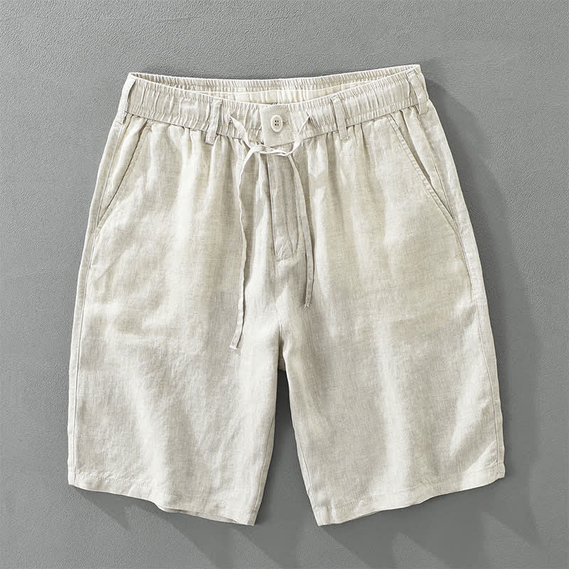 Buddha Stones Lässige, minimalistische Herren-Shorts aus Leinen mit Kordelzug und Reißverschluss sowie Taschen – ideal für den Sommer. - Leinen - US/UK/AU46, EU56 (3XL) - image 0