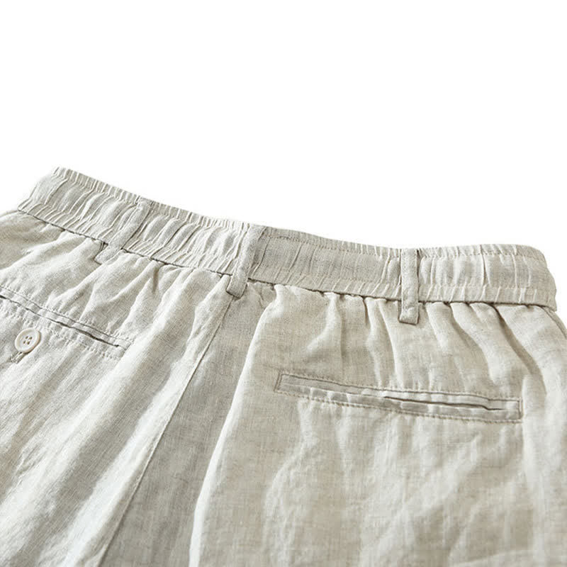 Buddha Stones Lässige, minimalistische Herren-Shorts aus Leinen mit Kordelzug und Reißverschluss sowie Taschen – ideal für den Sommer. - image 4