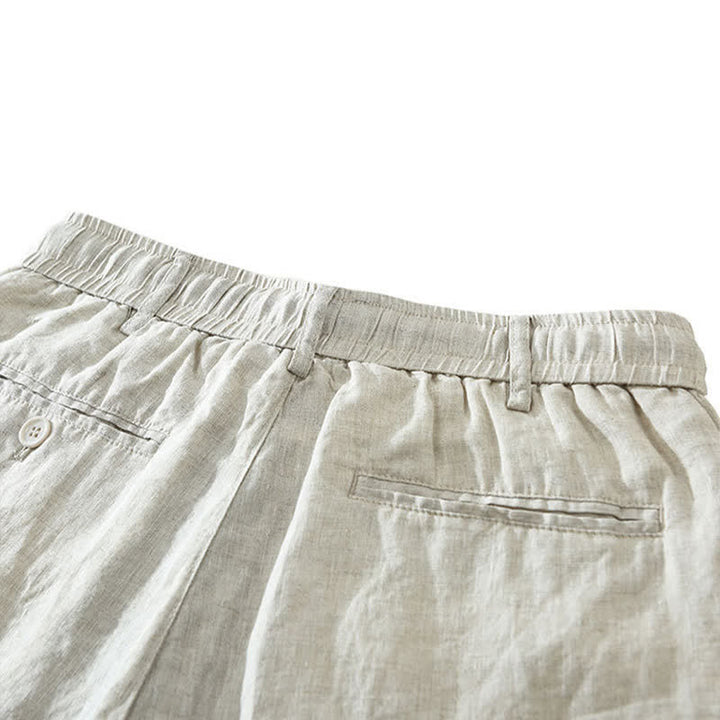 Buddha Stones Lässige, minimalistische Herren-Shorts aus Leinen mit Kordelzug und Reißverschluss sowie Taschen – ideal für den Sommer. - image 4