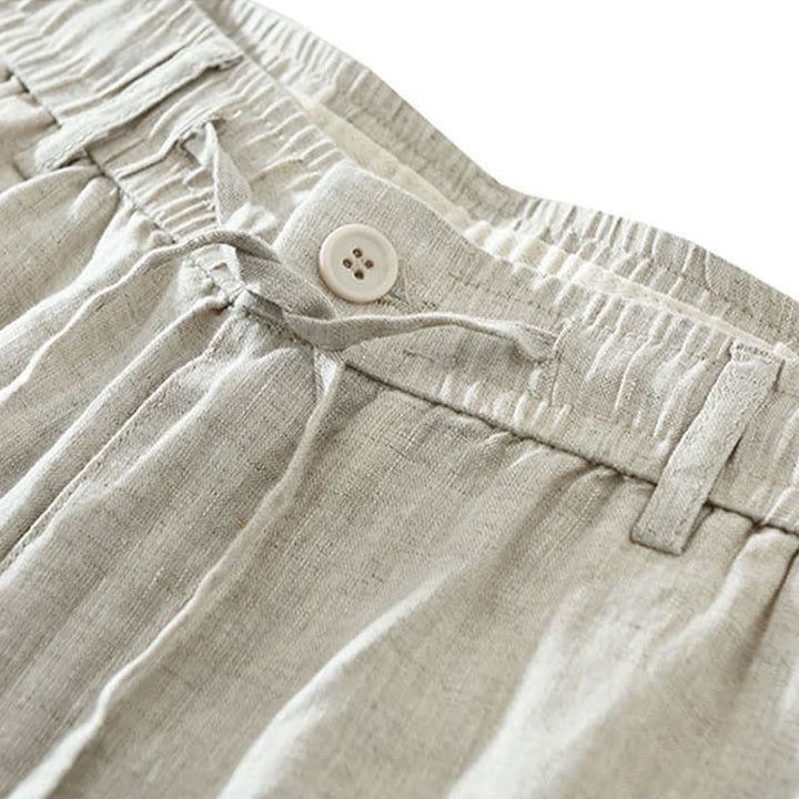 Buddha Stones Lässige, minimalistische Herren-Shorts aus Leinen mit Kordelzug und Reißverschluss sowie Taschen – ideal für den Sommer. - image 5