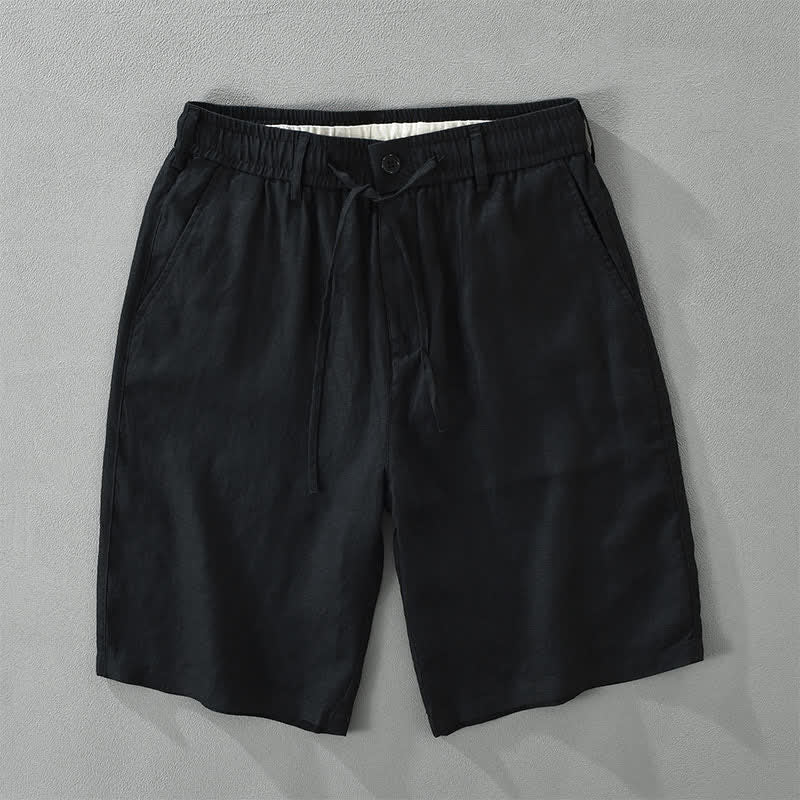 Buddha Stones Lässige, minimalistische Herren-Shorts aus Leinen mit Kordelzug und Reißverschluss sowie Taschen – ideal für den Sommer. - Schwarz - US/UK/AU46, EU56 (3XL) - image 11