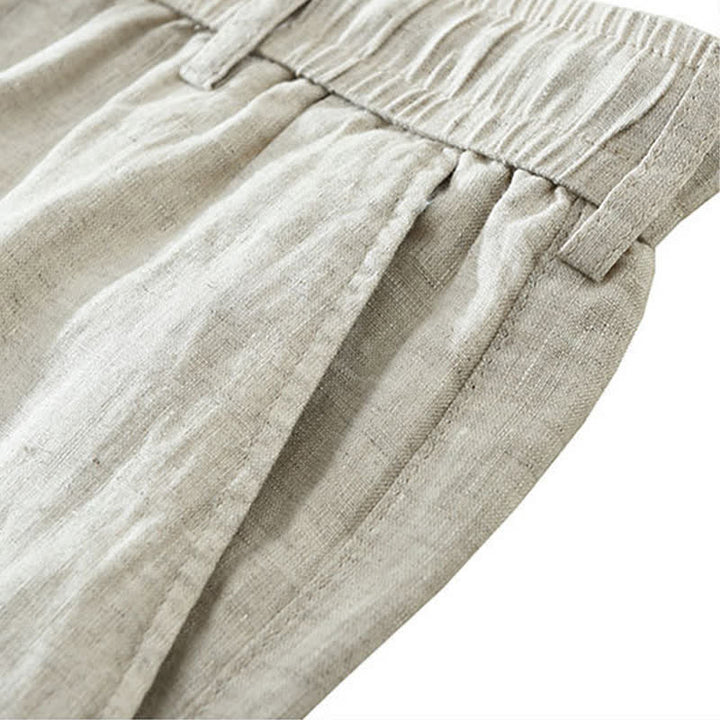 Buddha Stones Lässige, minimalistische Herren-Shorts aus Leinen mit Kordelzug und Reißverschluss sowie Taschen – ideal für den Sommer. - image 7