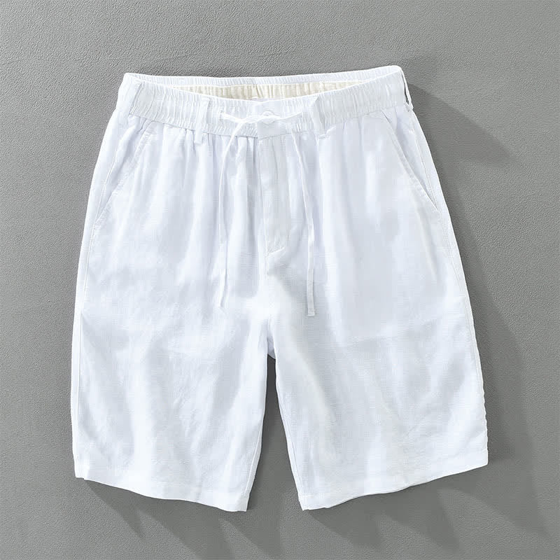 Buddha Stones Lässige, minimalistische Herren-Shorts aus Leinen mit Kordelzug und Reißverschluss sowie Taschen – ideal für den Sommer. - Weiß - US/UK/AU46, EU56 (3XL) - image 12