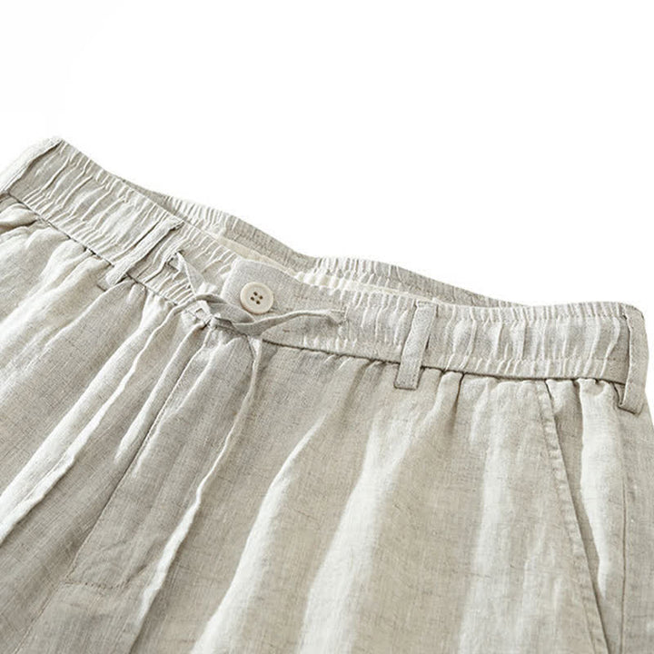 Buddha Stones Lässige, minimalistische Herren-Shorts aus Leinen mit Kordelzug und Reißverschluss sowie Taschen – ideal für den Sommer. - image 3