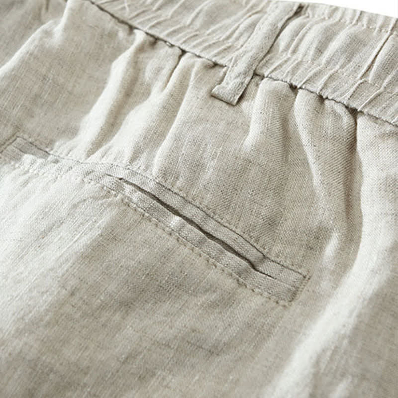 Buddha Stones Lässige, minimalistische Herren-Shorts aus Leinen mit Kordelzug und Reißverschluss sowie Taschen – ideal für den Sommer. - image 8