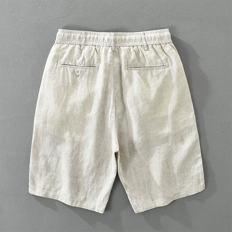 Buddha Stones Lässige, minimalistische Herren-Shorts aus Leinen mit Kordelzug und Reißverschluss sowie Taschen – ideal für den Sommer. - image 1