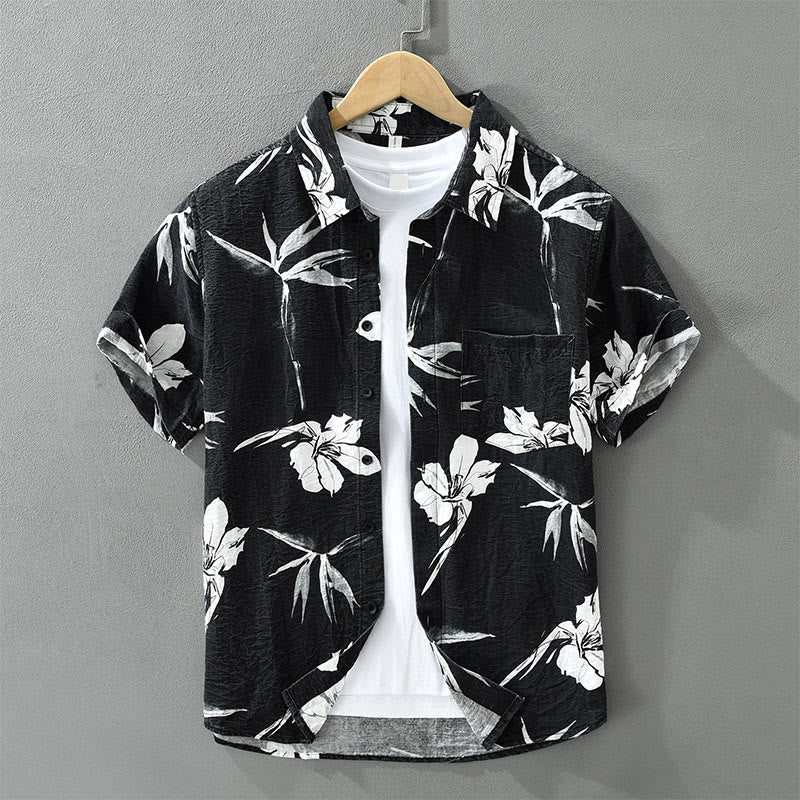Buddha Stones Lässiges Sommerhemd für Herren mit Blumenmuster, Knopfleiste und aufgesetzter Tasche - Schwarz - US/ UK/AU42, EU52 (3XL) - image 12