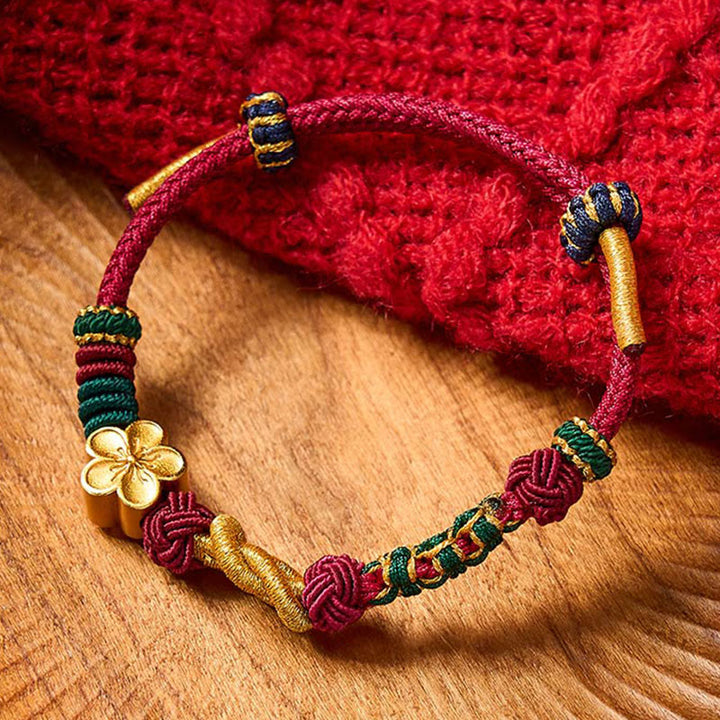 Buddha Stones Handgewebtes, mehrfarbiges Armband mit Pfirsichblütenmotiv im chinesischen Knotenmuster – Glücksbringer für Paare - Weinrot (Handgelenkumfang 15-18 cm) - image 0