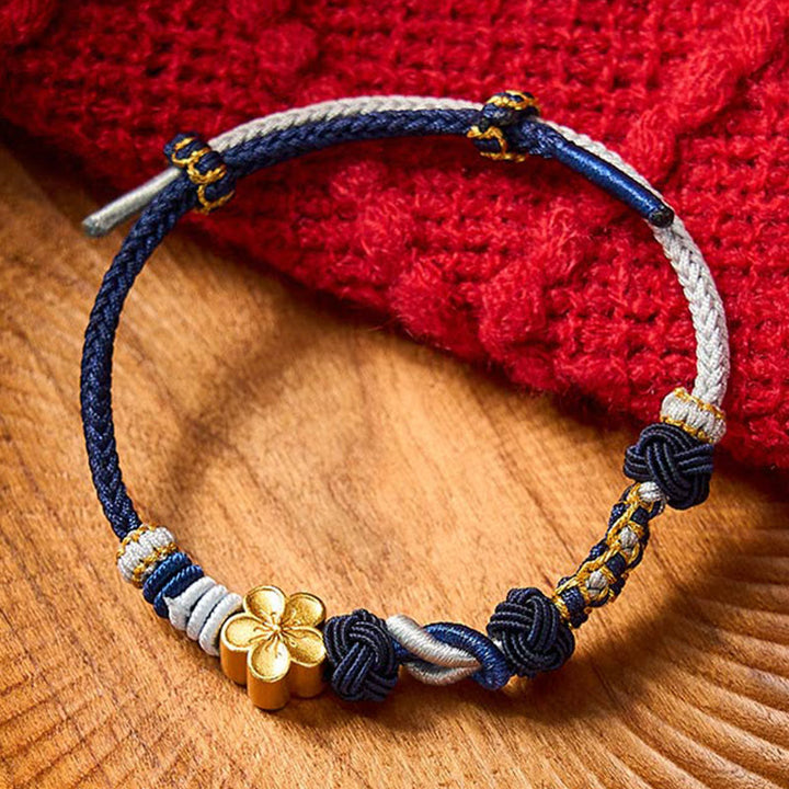 Buddha Stones Handgewebtes, mehrfarbiges Armband mit Pfirsichblütenmotiv im chinesischen Knotenmuster – Glücksbringer für Paare - Marineblau (Handgelenkumfang 15-18 cm) - image 9