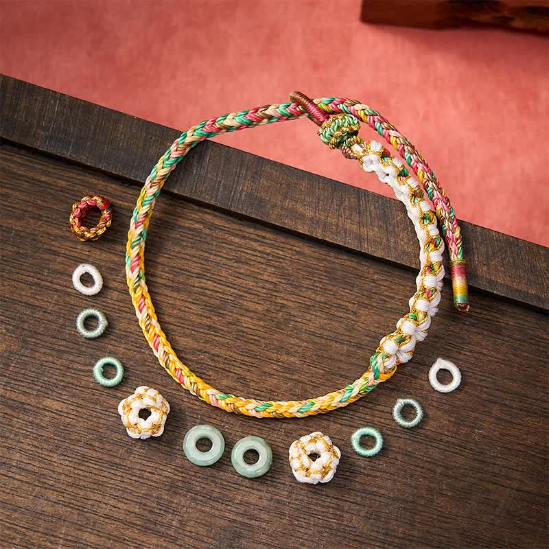 Buddha Stones Handgefertigtes, geflochtenes Armband mit Pfirsichblüten und Jade in chinesischer Knotentechnik, verstellbar. - image 27