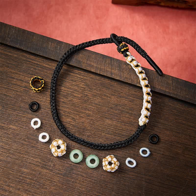 Buddha Stones Handgefertigtes, geflochtenes Armband mit Pfirsichblüten und Jade in chinesischer Knotentechnik, verstellbar. - image 9