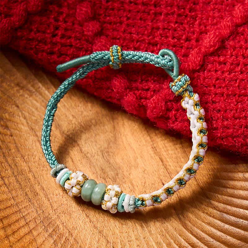 Buddha Stones Handgefertigtes, geflochtenes Armband mit Pfirsichblüten und Jade in chinesischer Knotentechnik, verstellbar. - image 35