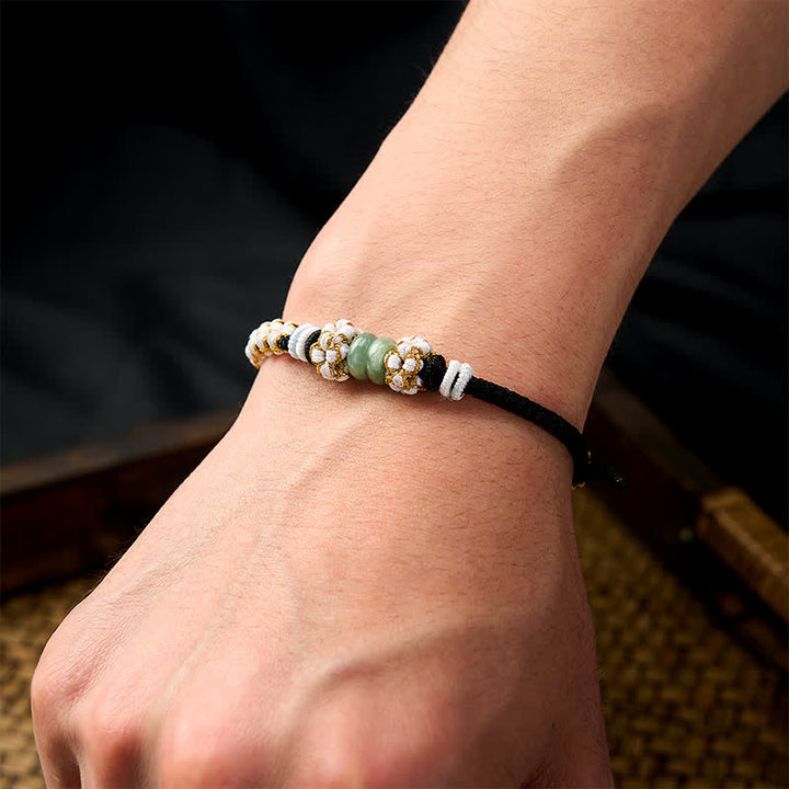 Buddha Stones Handgefertigtes, geflochtenes Armband mit Pfirsichblüten und Jade in chinesischer Knotentechnik, verstellbar. - image 13