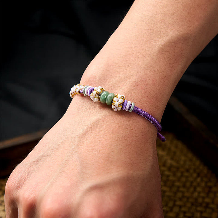 Buddha Stones Handgefertigtes, geflochtenes Armband mit Pfirsichblüten und Jade in chinesischer Knotentechnik, verstellbar. - image 25