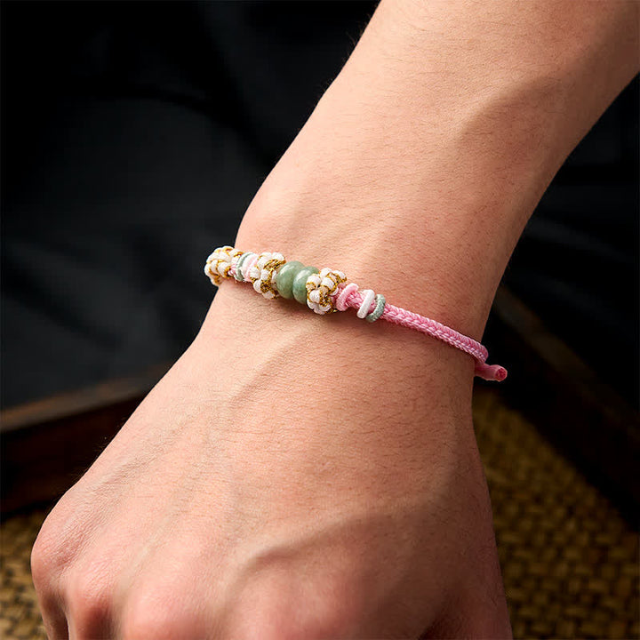 Buddha Stones Handgefertigtes, geflochtenes Armband mit Pfirsichblüten und Jade in chinesischer Knotentechnik, verstellbar. - image 19
